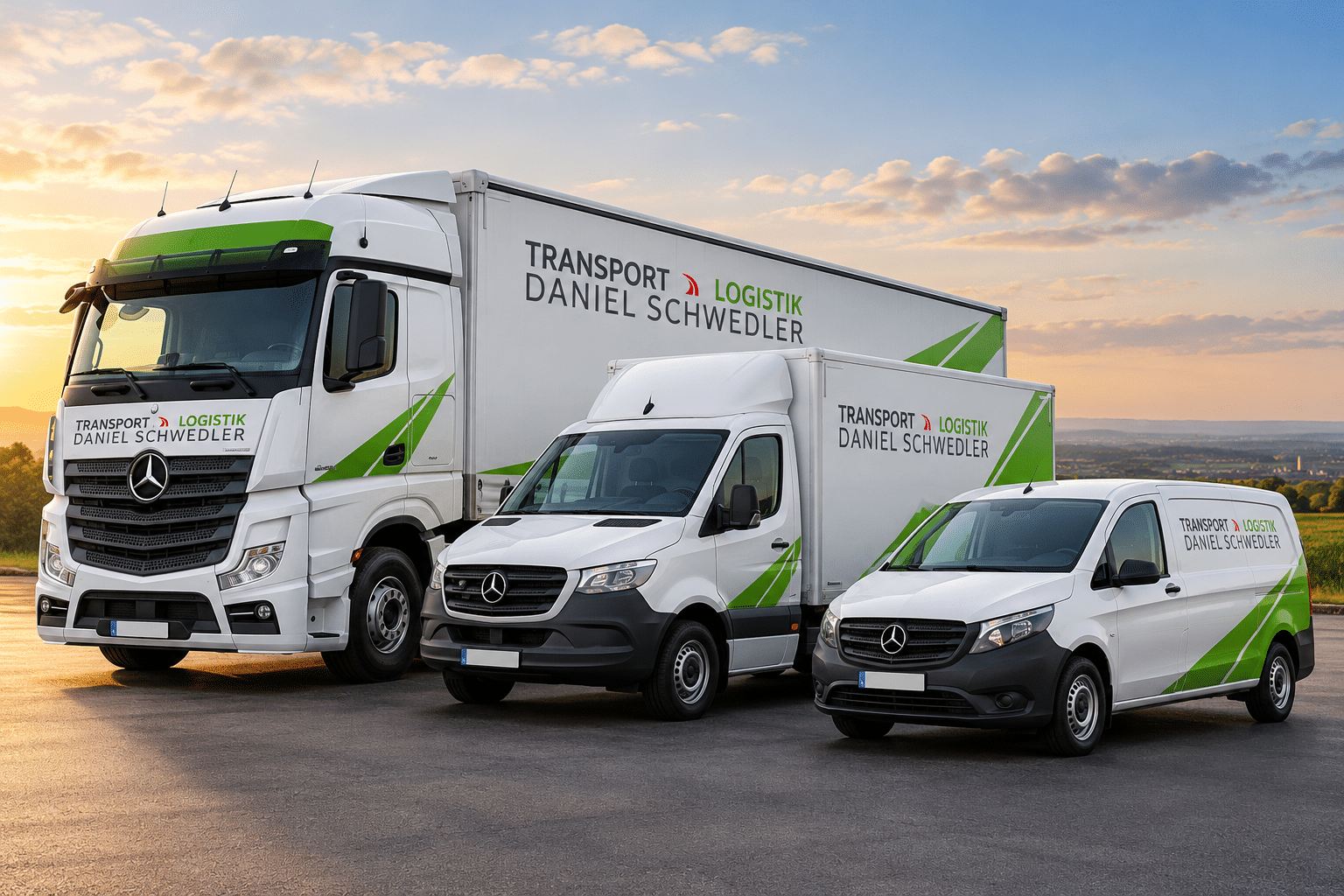 Logistikflotte im goldenen Morgenlicht Transport Logistik Daniel Schedler